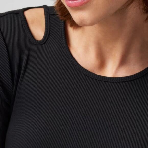 White House Black Market WHBM® FORME Long Sleeve Cutout Ribbed Top - Picture 3 of 4
